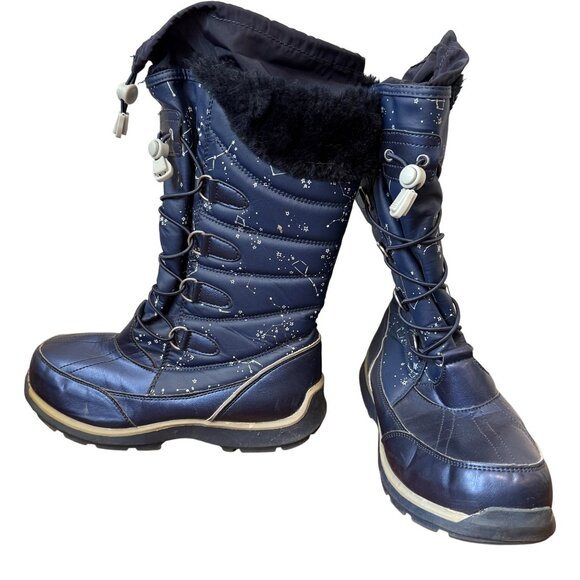 Lands' End Womens Winter Boots Star Pattern Size 5M Navy Blue Rubber Sole - Picture 1 of 9